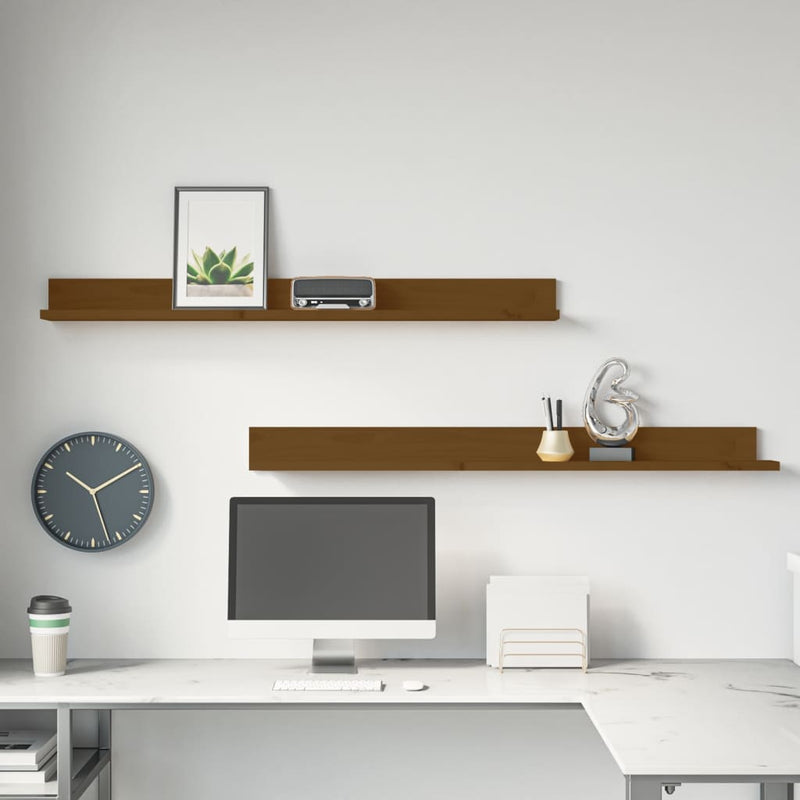 Wandkasten 2 st 110x11x9 cm massief grenenhout honingbruin MeubelReus