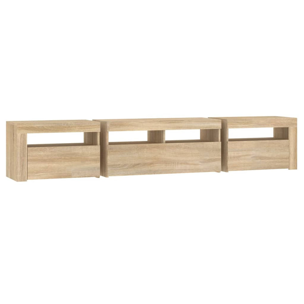 Tv-meubel met LED-verlichting 210x35x40 cm sonoma eikenkleurig MeubelReus