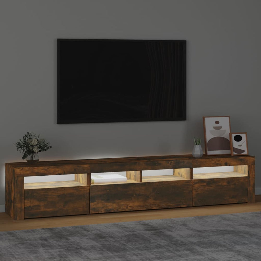 Tv-meubel met LED-verlichting 210x35x40 cm gerookt eikenkleurig MeubelReus
