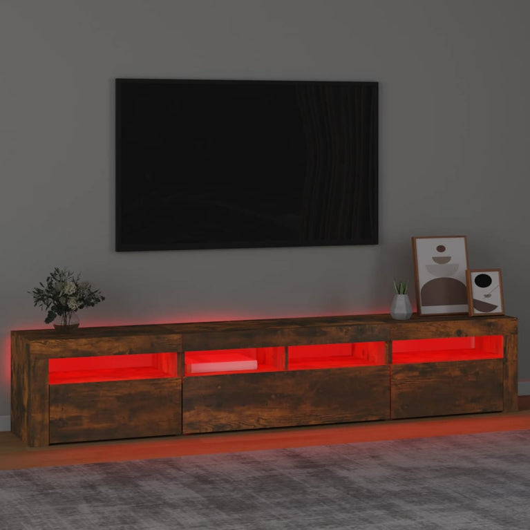 Tv-meubel met LED-verlichting 210x35x40 cm gerookt eikenkleurig MeubelReus