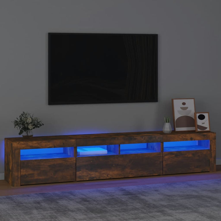 Tv-meubel met LED-verlichting 210x35x40 cm gerookt eikenkleurig MeubelReus