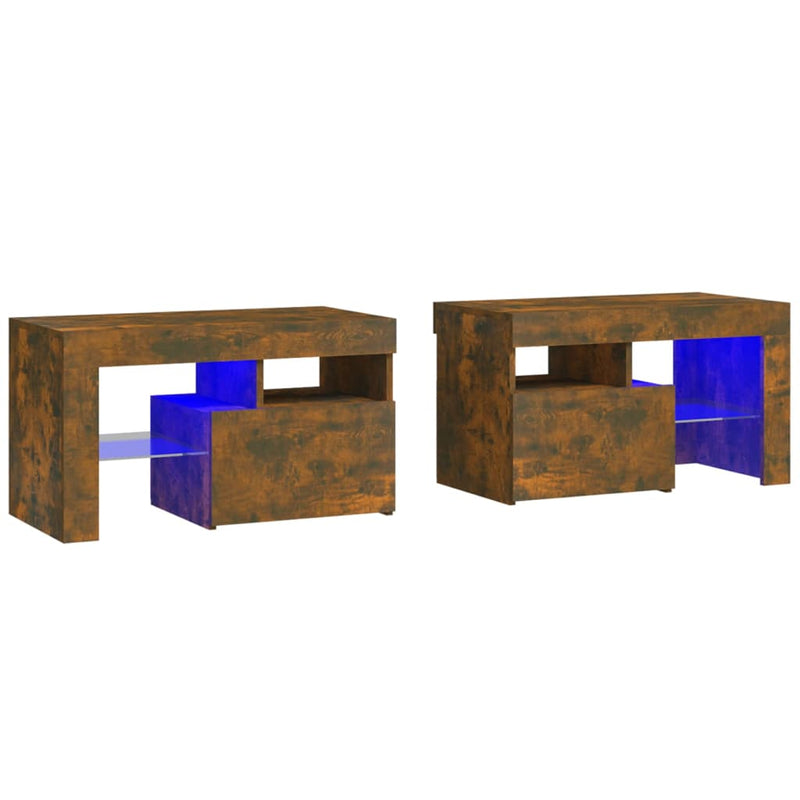 Nachtkastjes 2 st met LED's 70x36,5x40 cm gerookt eikenkleurig MeubelReus