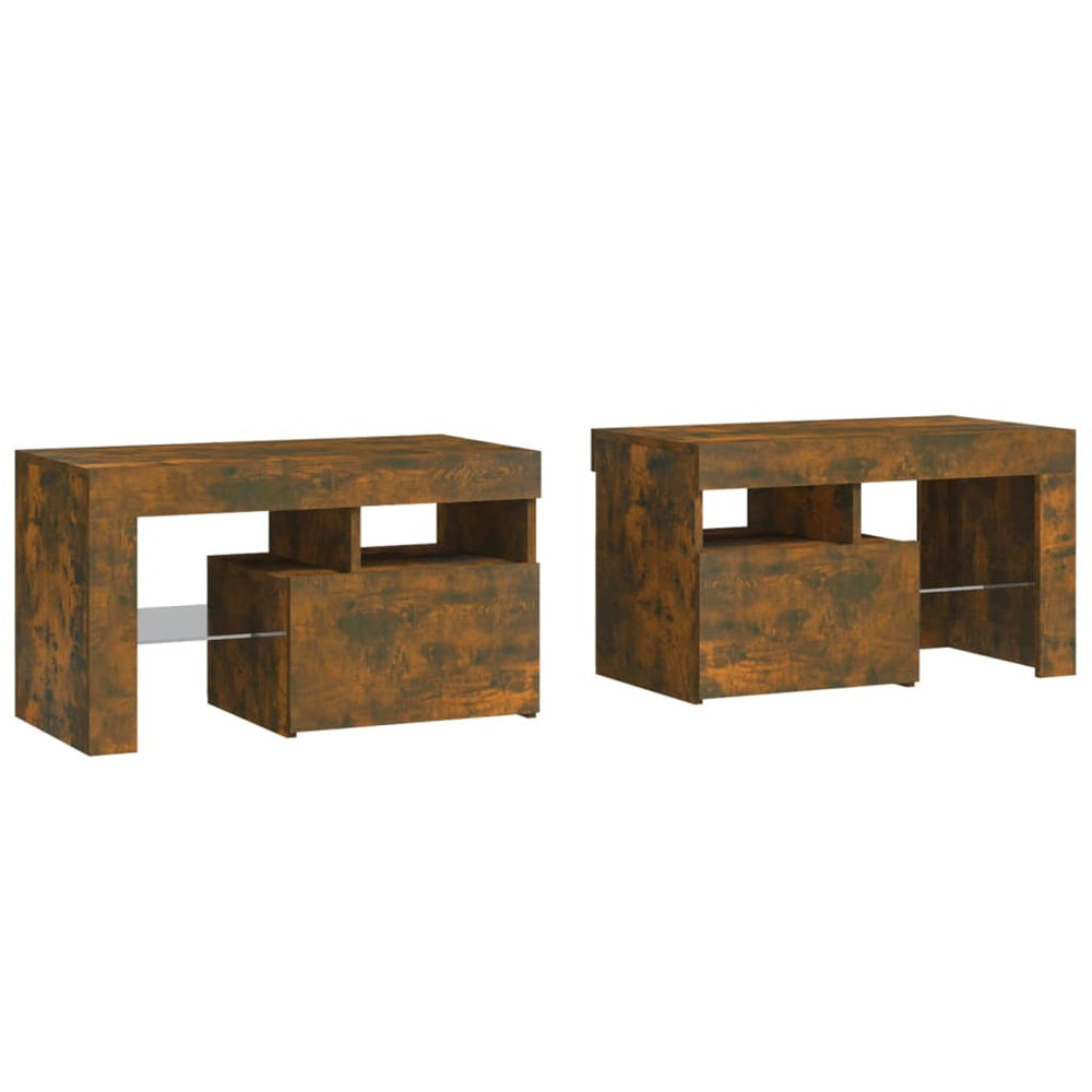 Nachtkastjes 2 st met LED's 70x36,5x40 cm gerookt eikenkleurig MeubelReus