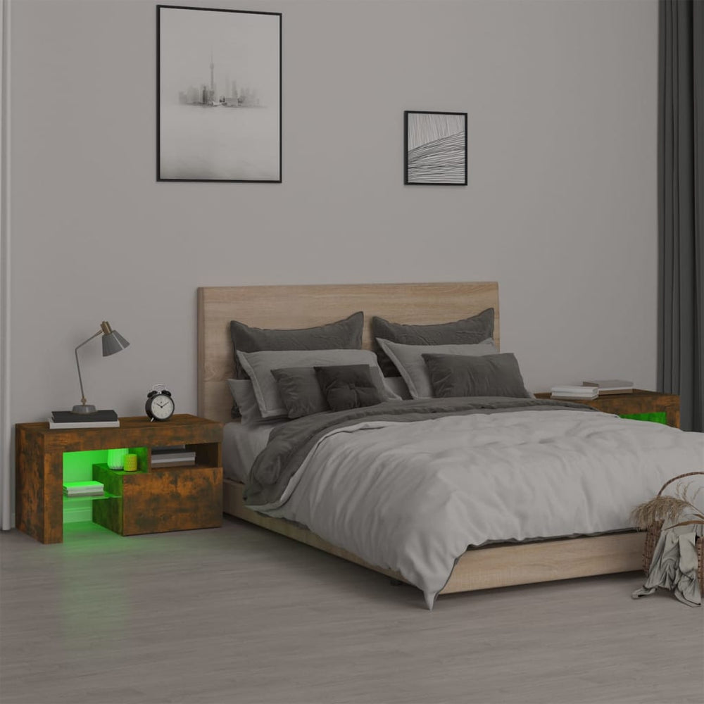 Nachtkastjes 2 st met LED's 70x36,5x40 cm gerookt eikenkleurig MeubelReus