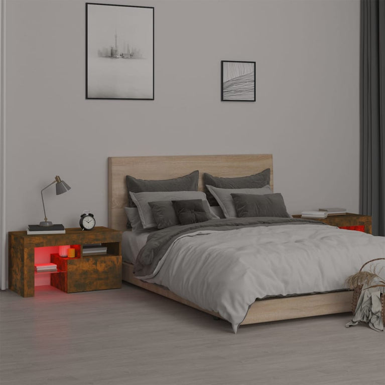 Nachtkastjes 2 st met LED's 70x36,5x40 cm gerookt eikenkleurig MeubelReus