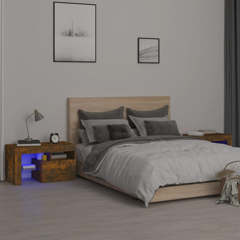 Nachtkastjes 2 st met LED's 70x36,5x40 cm gerookt eikenkleurig MeubelReus