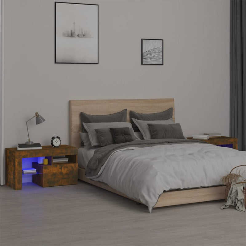 Nachtkastjes 2 st met LED's 70x36,5x40 cm gerookt eikenkleurig MeubelReus