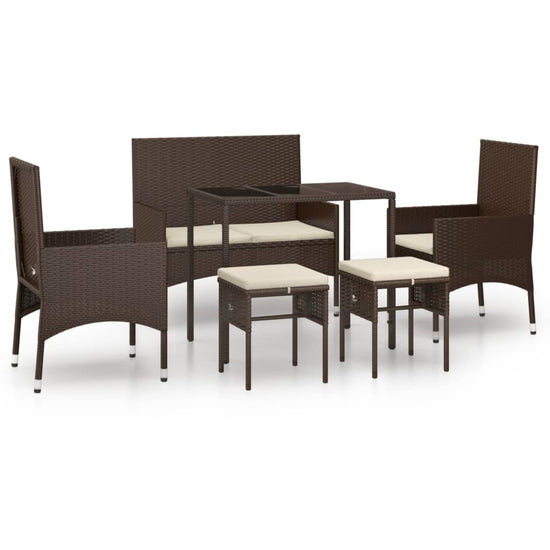 6-delige Loungeset met kussens poly rattan bruin MeubelReus