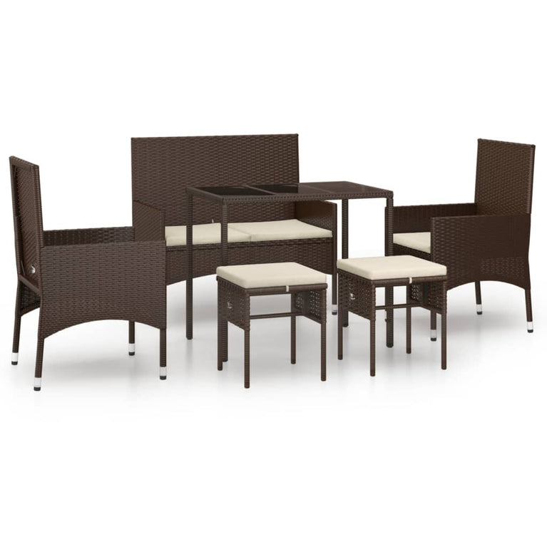 6-delige Loungeset met kussens poly rattan bruin MeubelReus