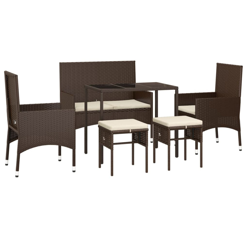 6-delige Loungeset met kussens poly rattan bruin MeubelReus