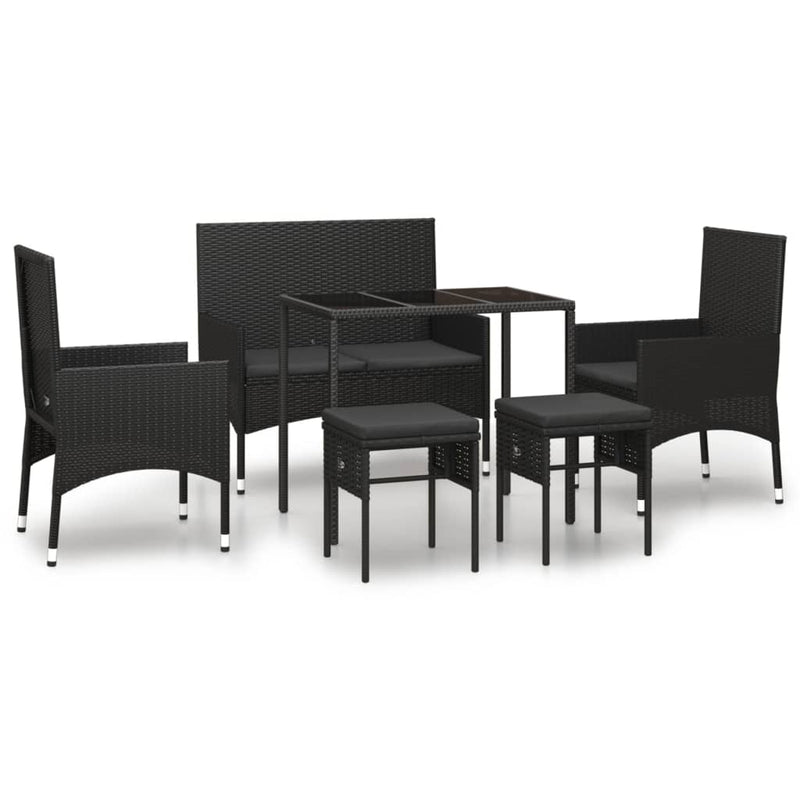 6-delige Loungeset met kussens poly rattan zwart MeubelReus