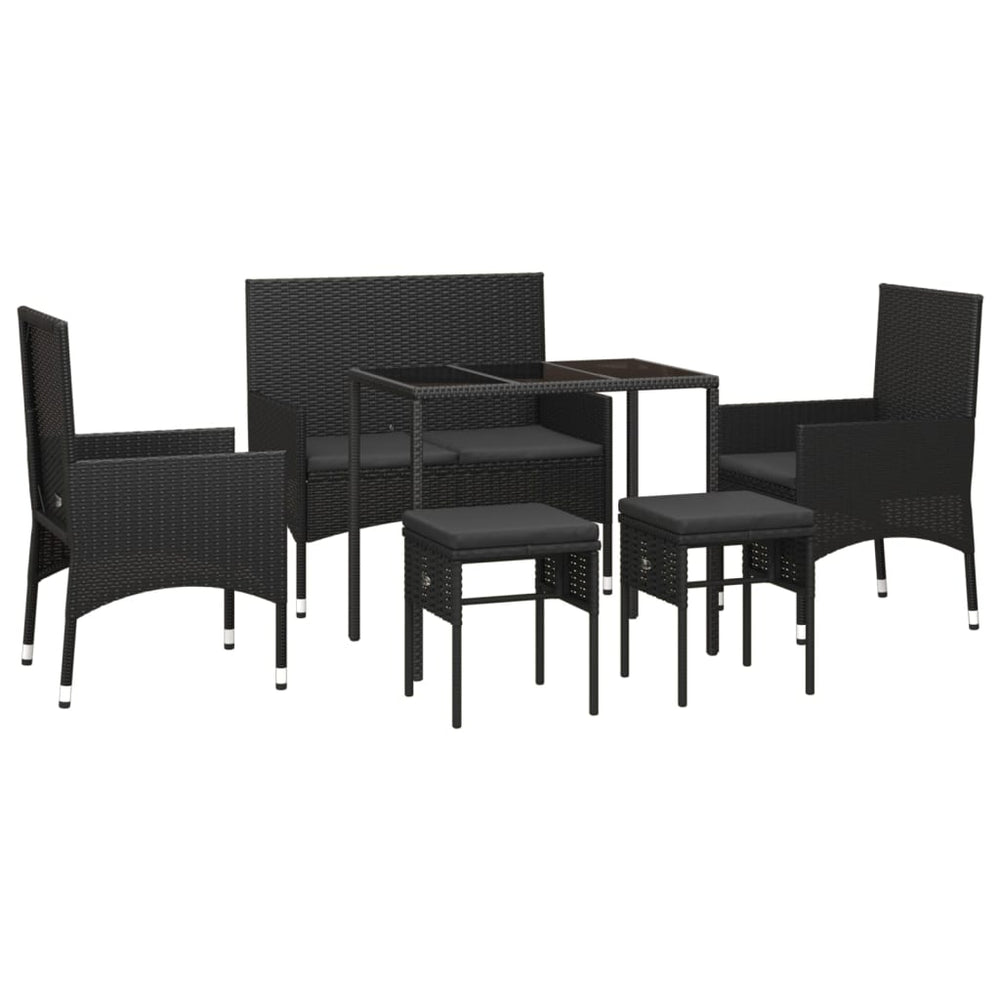 6-delige Loungeset met kussens poly rattan zwart MeubelReus