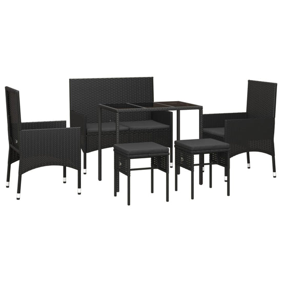 6-delige Loungeset met kussens poly rattan zwart MeubelReus