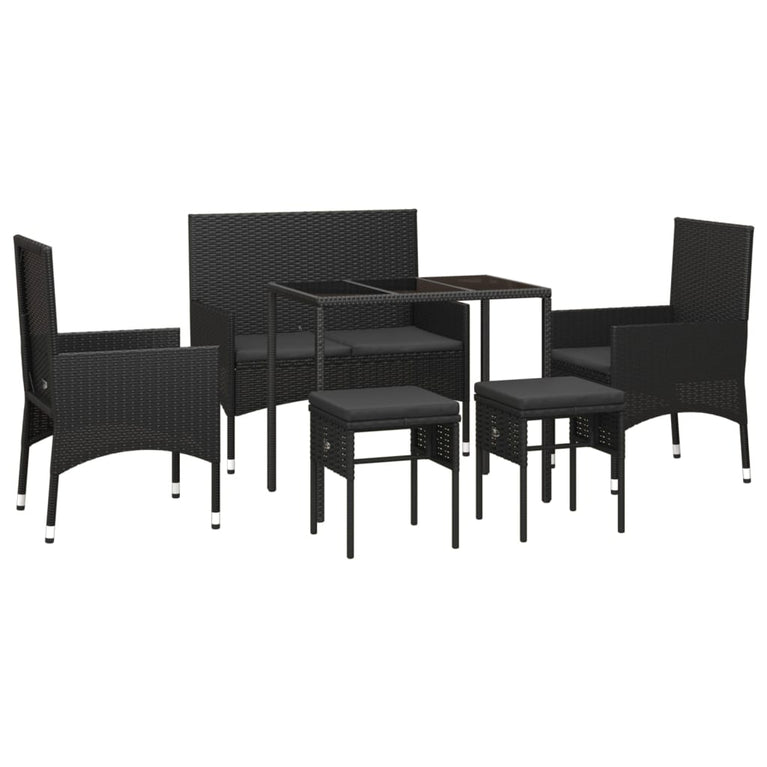 6-delige Loungeset met kussens poly rattan zwart MeubelReus