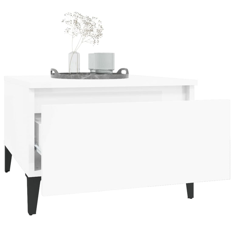 Bijzettafel 50x46x35 cm bewerkt hout hoogglans wit MeubelReus