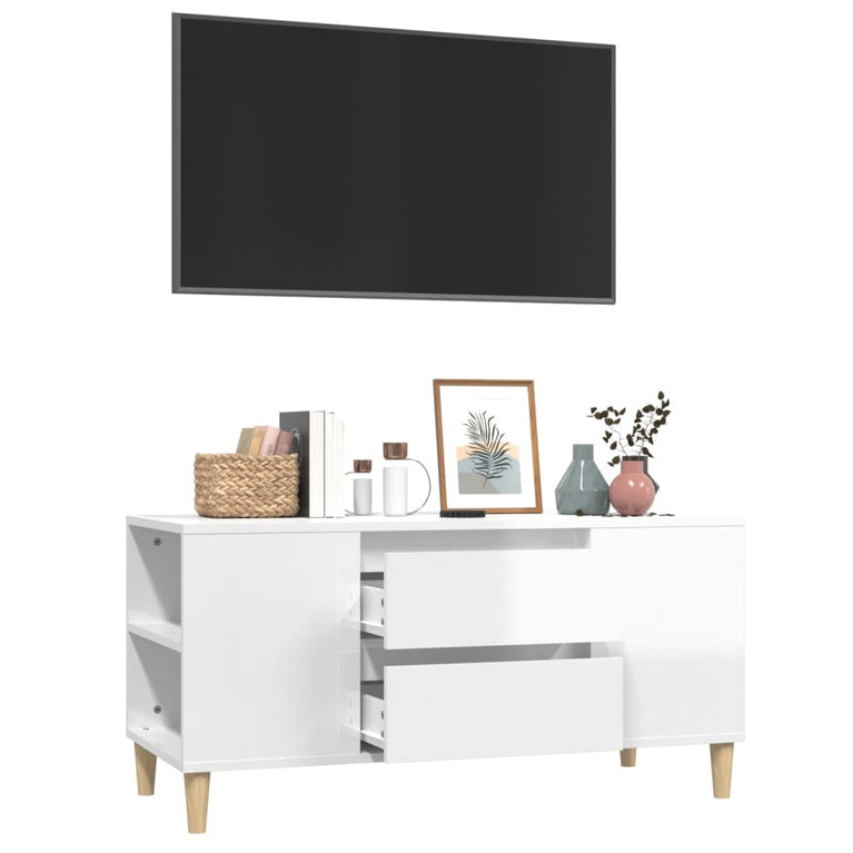 Tv-meubel 102x44,5x50 cm bewerkt hout hoogglans wit MeubelReus