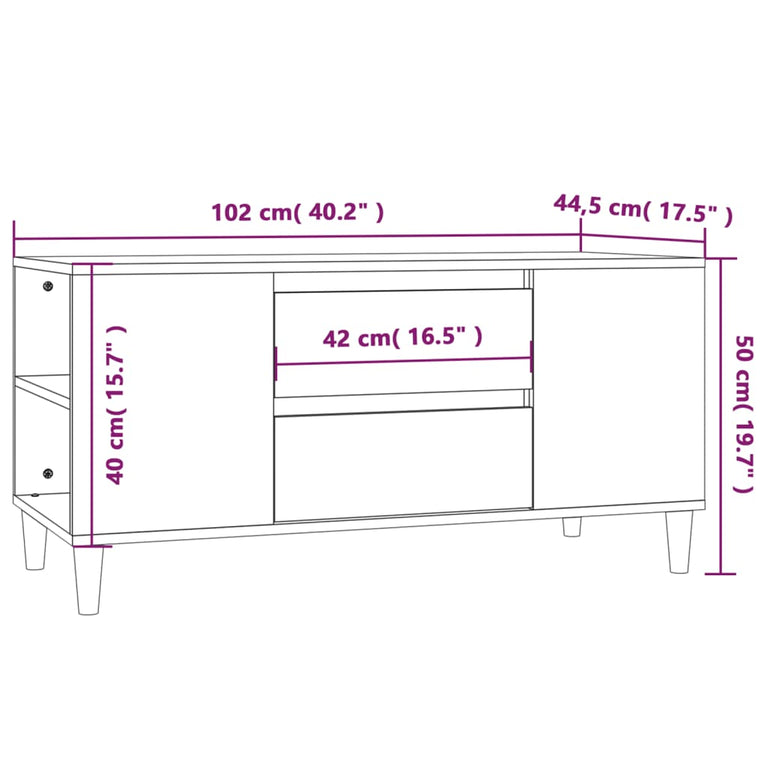 Tv-meubel 102x44,5x50 cm bewerkt hout betongrijs MeubelReus