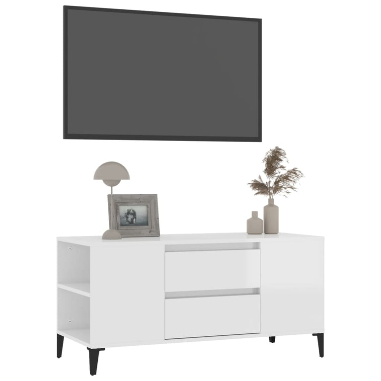 Tv-meubel 102x44,5x50 cm bewerkt hout hoogglans wit MeubelReus