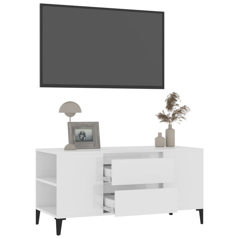 Tv-meubel 102x44,5x50 cm bewerkt hout hoogglans wit MeubelReus