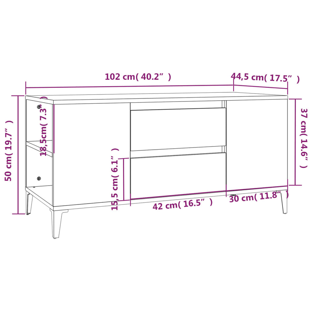 Tv-meubel 102x44,5x50 cm bewerkt hout hoogglans wit MeubelReus