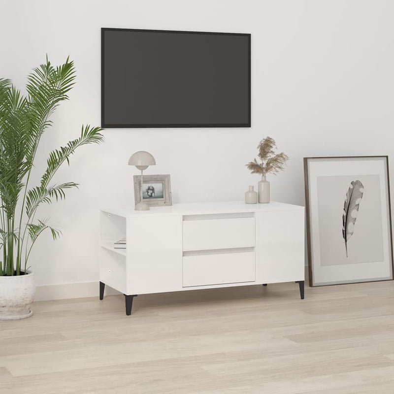 Tv-meubel 102x44,5x50 cm bewerkt hout hoogglans wit MeubelReus