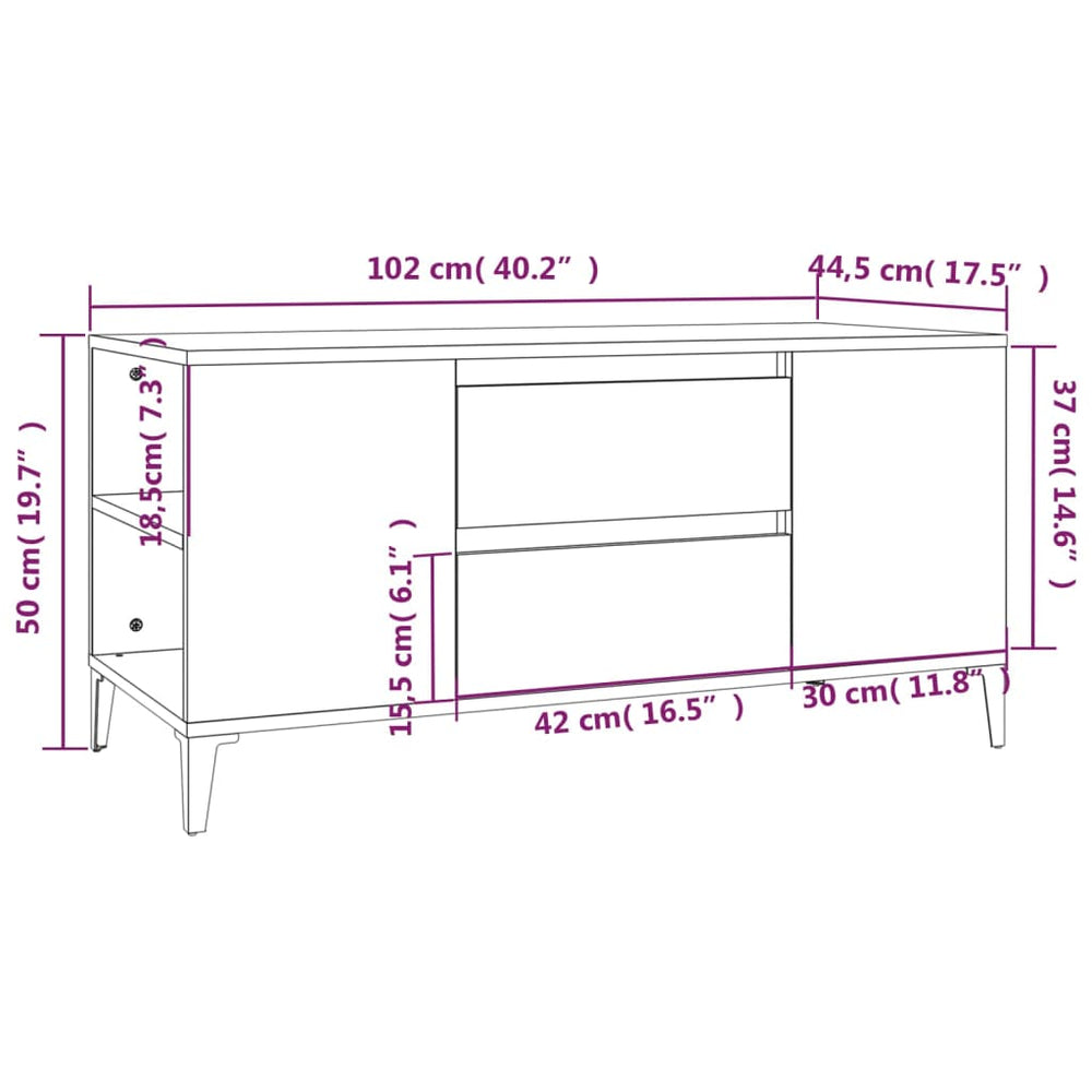 Tv-meubel 102x44,5x50 cm bewerkt hout betongrijs MeubelReus