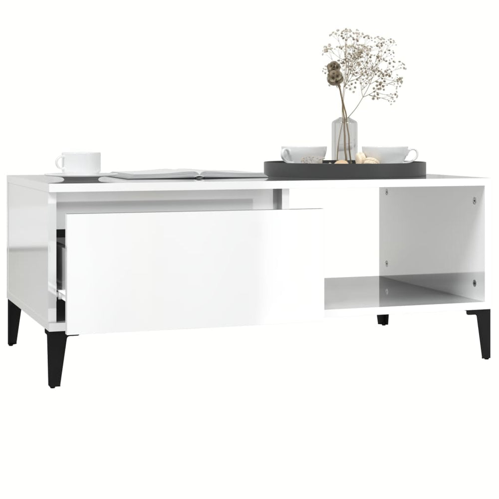 Salontafel 90x50x36,5 cm bewerkt hout hoogglans wit MeubelReus