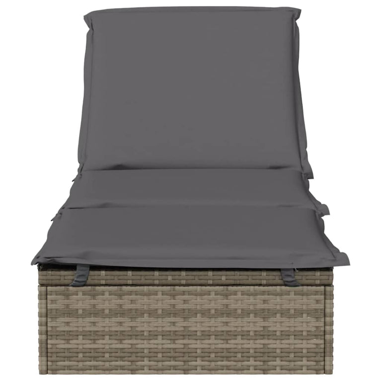 Ligbed met kussen 201x55x62 cm poly rattan grijs MeubelReus