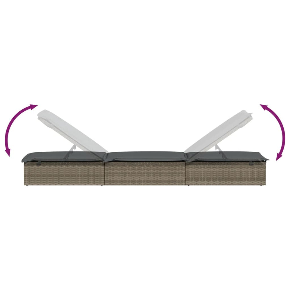 Ligbed met kussen 201x55x62 cm poly rattan grijs MeubelReus