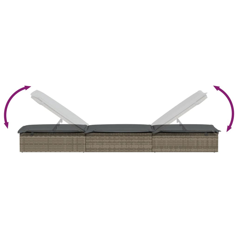 Ligbed met kussen 201x55x62 cm poly rattan grijs MeubelReus
