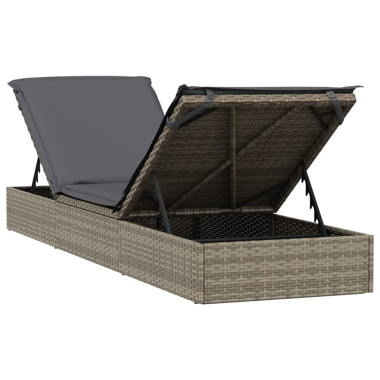 Ligbed met kussen 201x55x62 cm poly rattan grijs MeubelReus