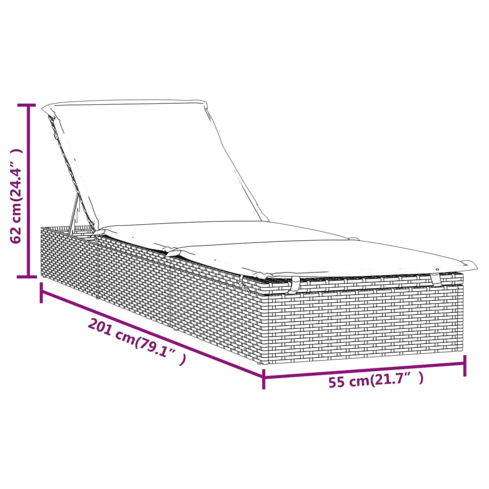 Ligbed met kussen 201x55x62 cm poly rattan grijs MeubelReus