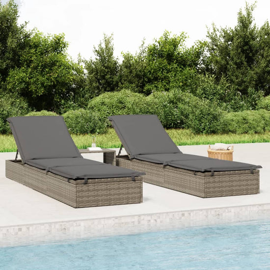 Ligbed met kussen 201x55x62 cm poly rattan grijs MeubelReus