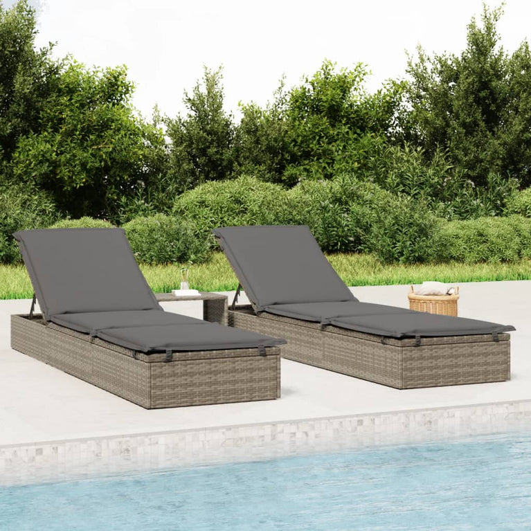 Ligbed met kussen 201x55x62 cm poly rattan grijs MeubelReus