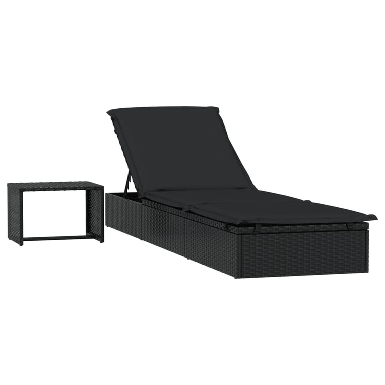 Ligbed met tafel poly rattan zwart MeubelReus