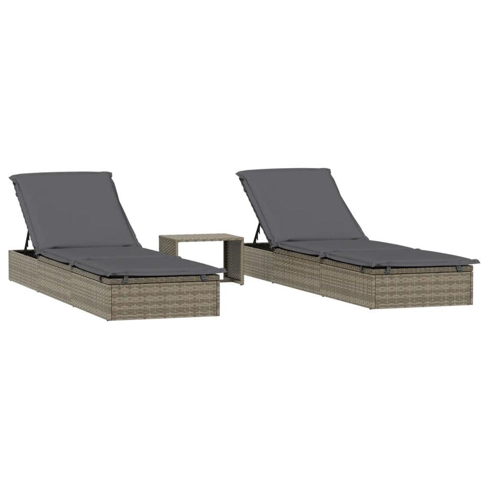 Ligbedden 2 st met tafel poly rattan grijs MeubelReus