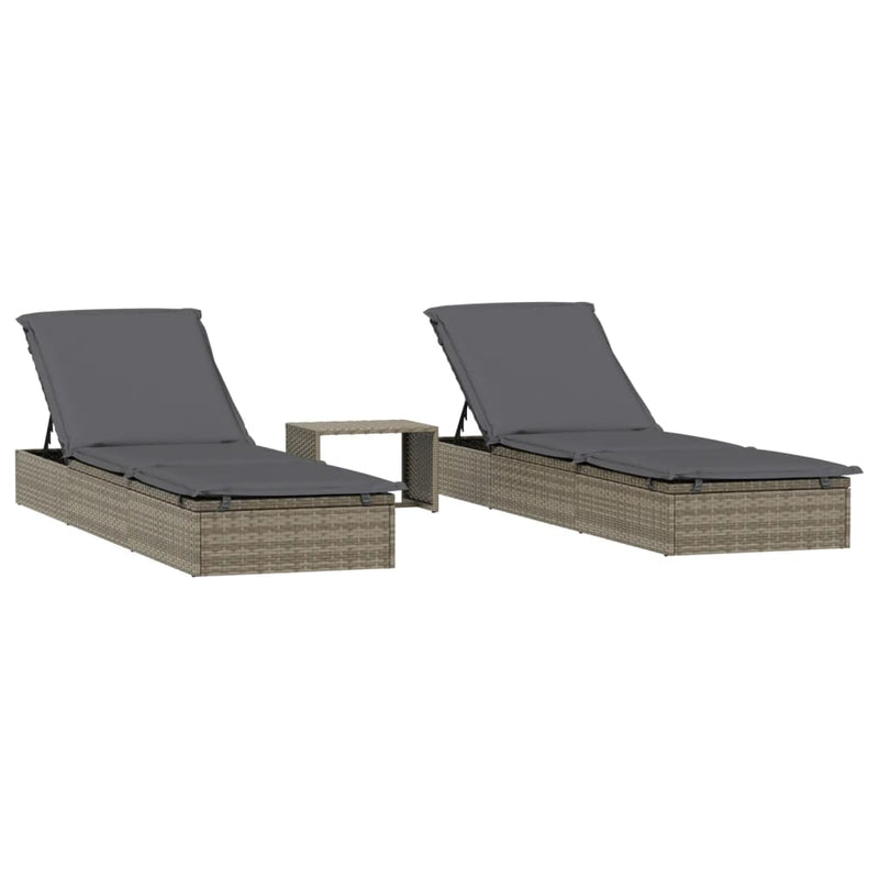 Ligbedden 2 st met tafel poly rattan grijs MeubelReus
