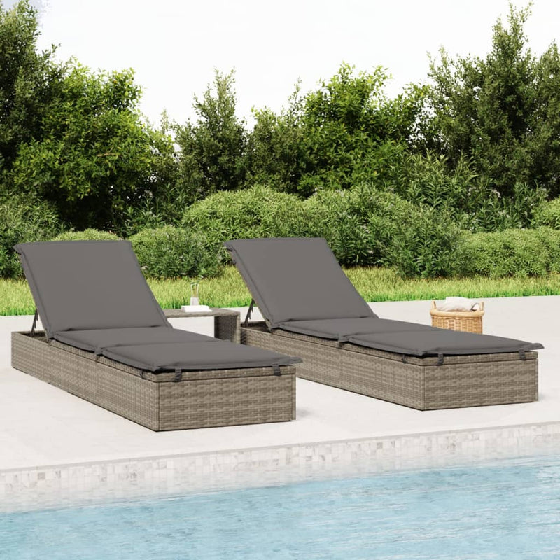 Ligbedden 2 st met tafel poly rattan grijs MeubelReus