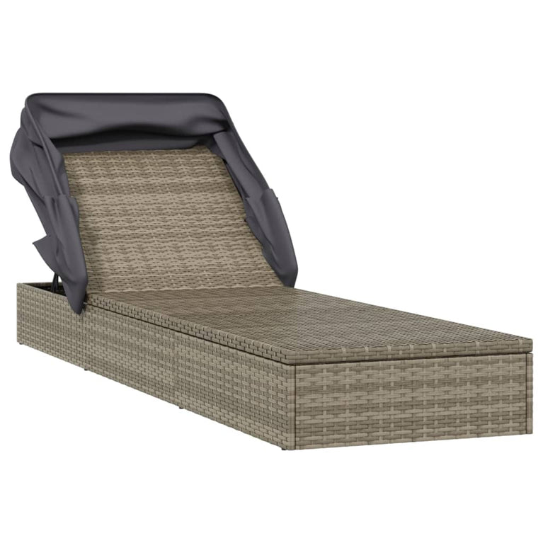 Ligbed met inklapbaar dak 213x63x97 cm poly rattan grijs MeubelReus
