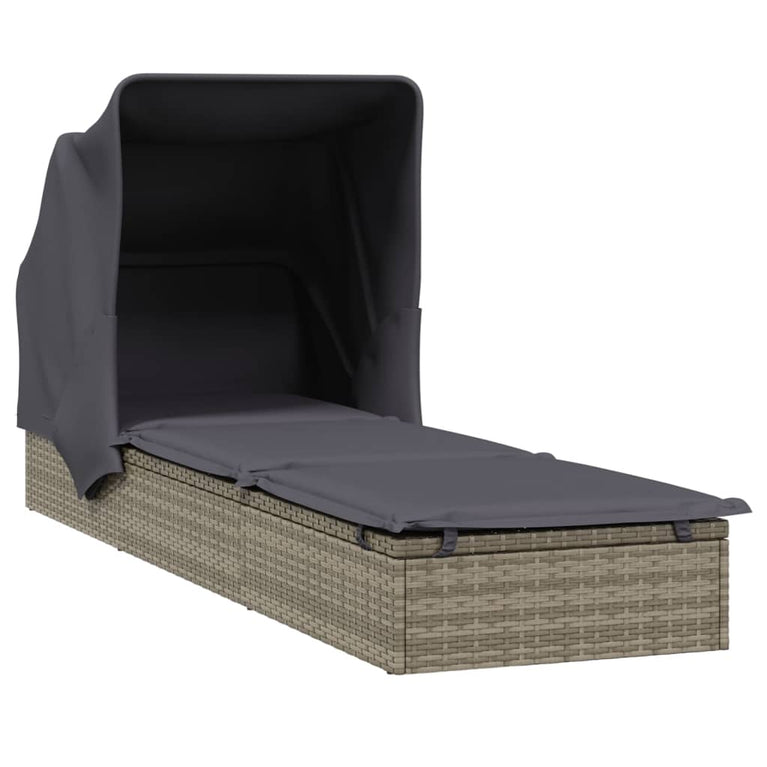 Ligbed met inklapbaar dak 213x63x97 cm poly rattan grijs MeubelReus