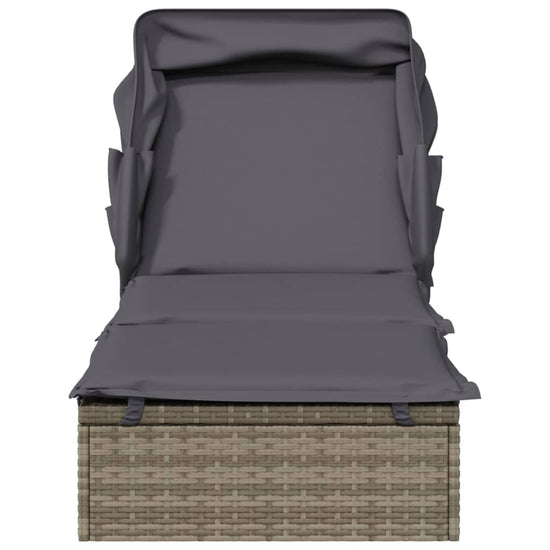 Ligbed met inklapbaar dak 213x63x97 cm poly rattan grijs MeubelReus