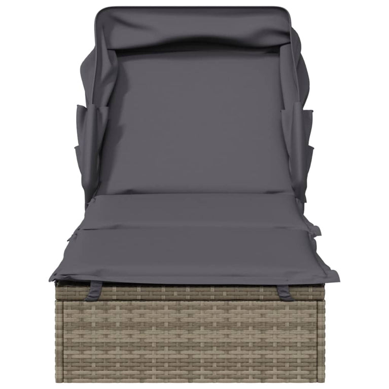 Ligbed met inklapbaar dak 213x63x97 cm poly rattan grijs MeubelReus
