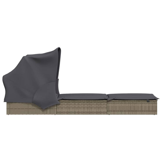 Ligbed met inklapbaar dak 213x63x97 cm poly rattan grijs MeubelReus