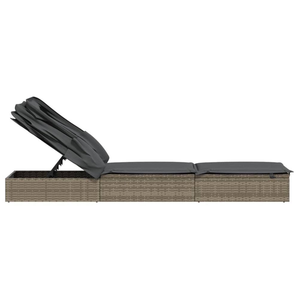 Ligbed met inklapbaar dak 213x63x97 cm poly rattan grijs MeubelReus