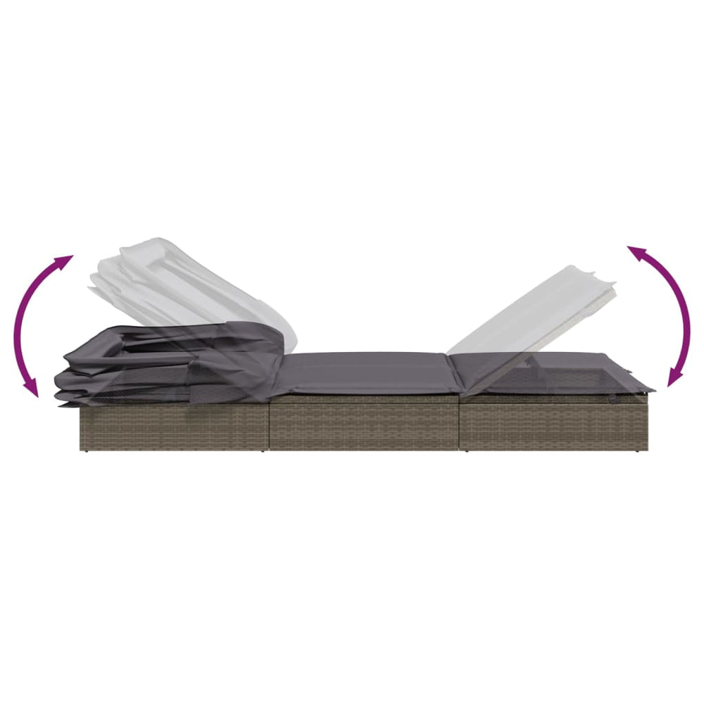 Ligbed met inklapbaar dak 213x63x97 cm poly rattan grijs MeubelReus