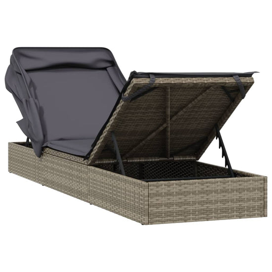 Ligbed met inklapbaar dak 213x63x97 cm poly rattan grijs MeubelReus