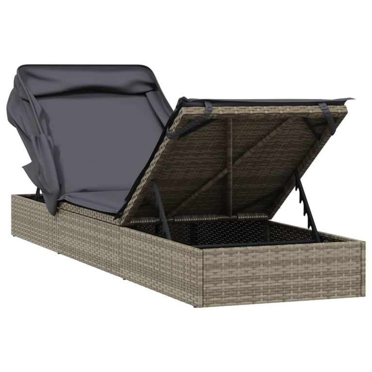 Ligbed met inklapbaar dak 213x63x97 cm poly rattan grijs MeubelReus