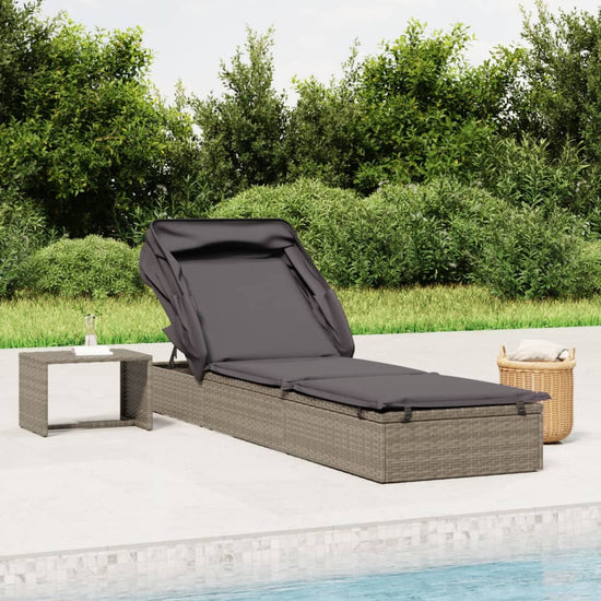 Ligbed met inklapbaar dak 213x63x97 cm poly rattan grijs MeubelReus
