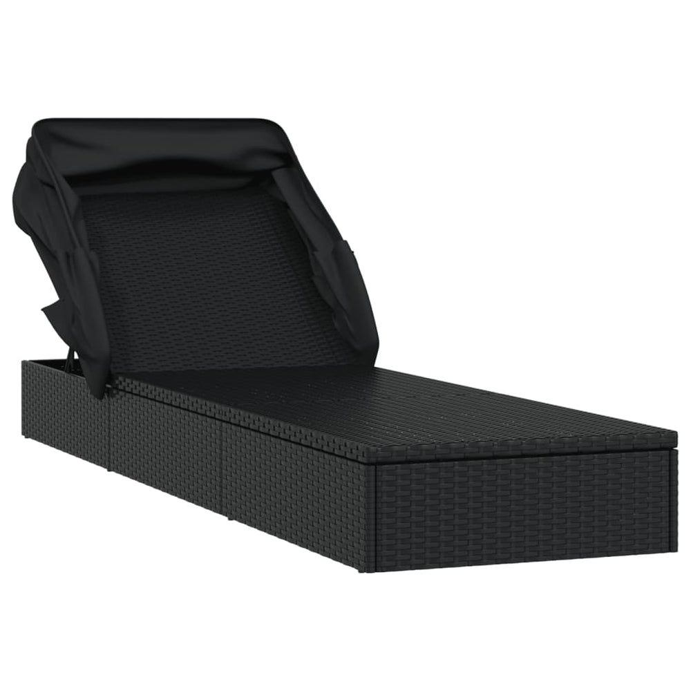 Ligbed met inklapbaar dak 213x63x97 cm poly rattan zwart MeubelReus