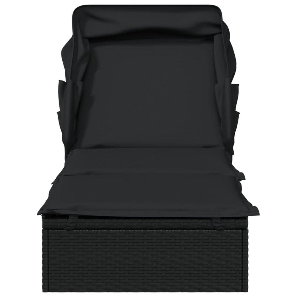 Ligbed met inklapbaar dak 213x63x97 cm poly rattan zwart MeubelReus